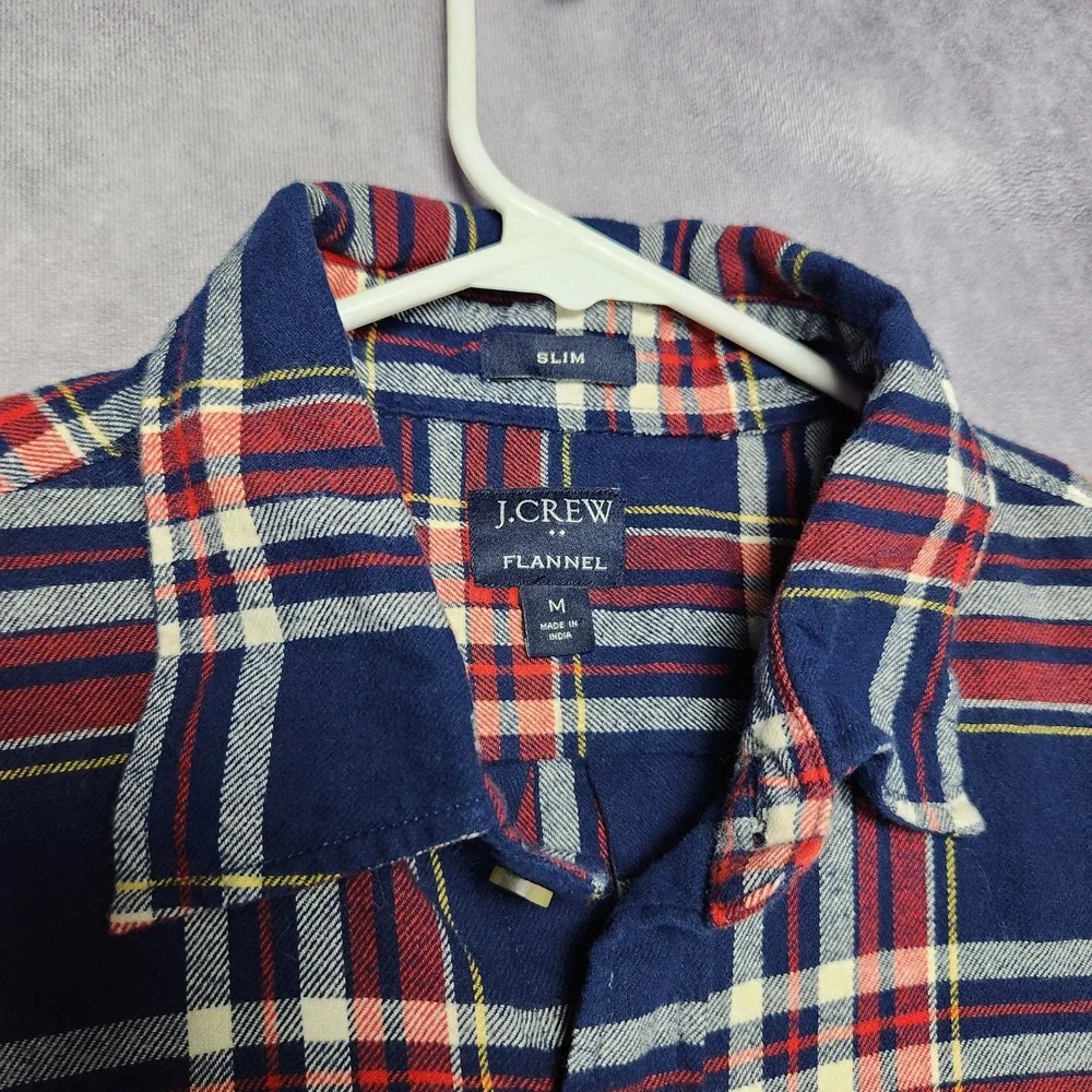 J Crew Slim Flannel Shirt Mens Medium Blue Red Yellow Plaid Long Sleeve BU180‎